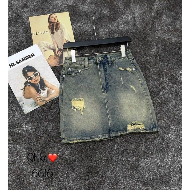 Chân váy jeans loang rách hàng QCL1