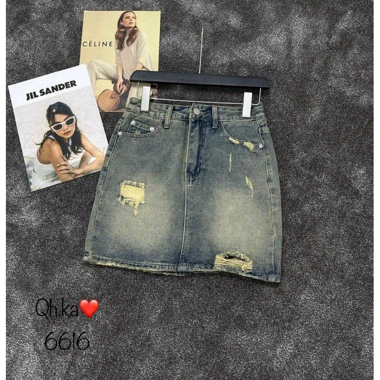 Chân váy jeans loang rách hàng QCL1