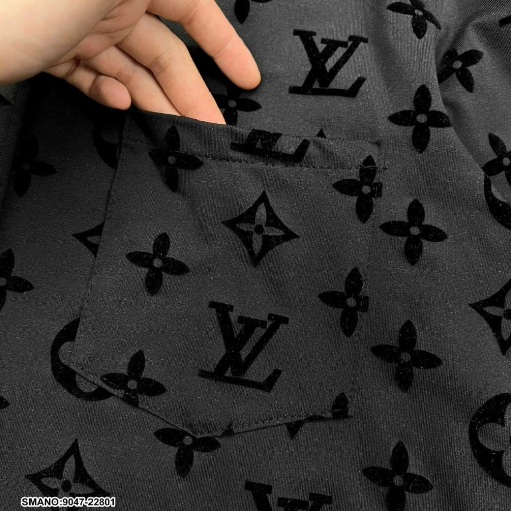 Áo Sơ Mi LV Nam Dập Hoa Đen Cực Đẹp - Áo Sơ Mi LV Nam Dập Vân Cao Cấp