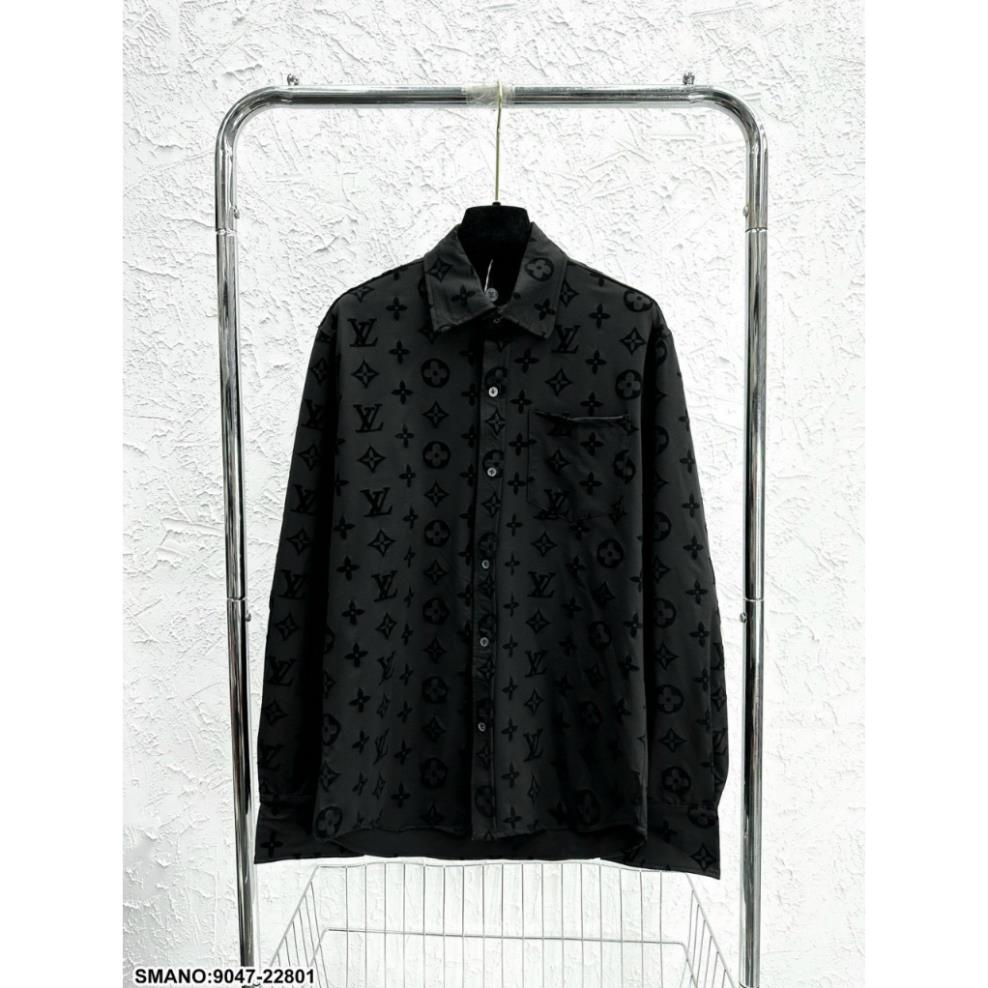 Áo Sơ Mi LV Nam Dập Hoa Đen Cực Đẹp - Áo Sơ Mi LV Nam Dập Vân Cao Cấp