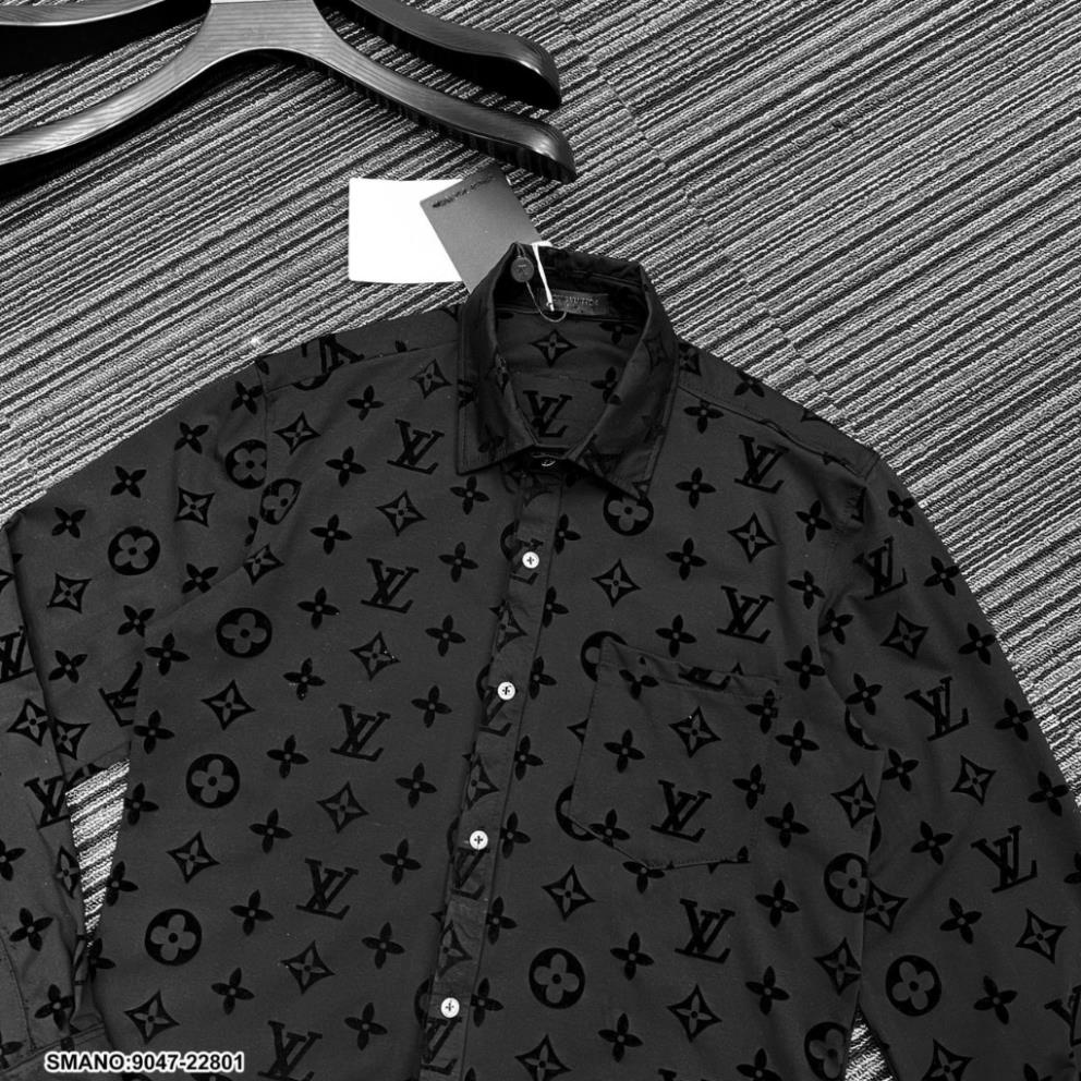 Áo Sơ Mi LV Nam Dập Hoa Đen Cực Đẹp - Áo Sơ Mi LV Nam Dập Vân Cao Cấp