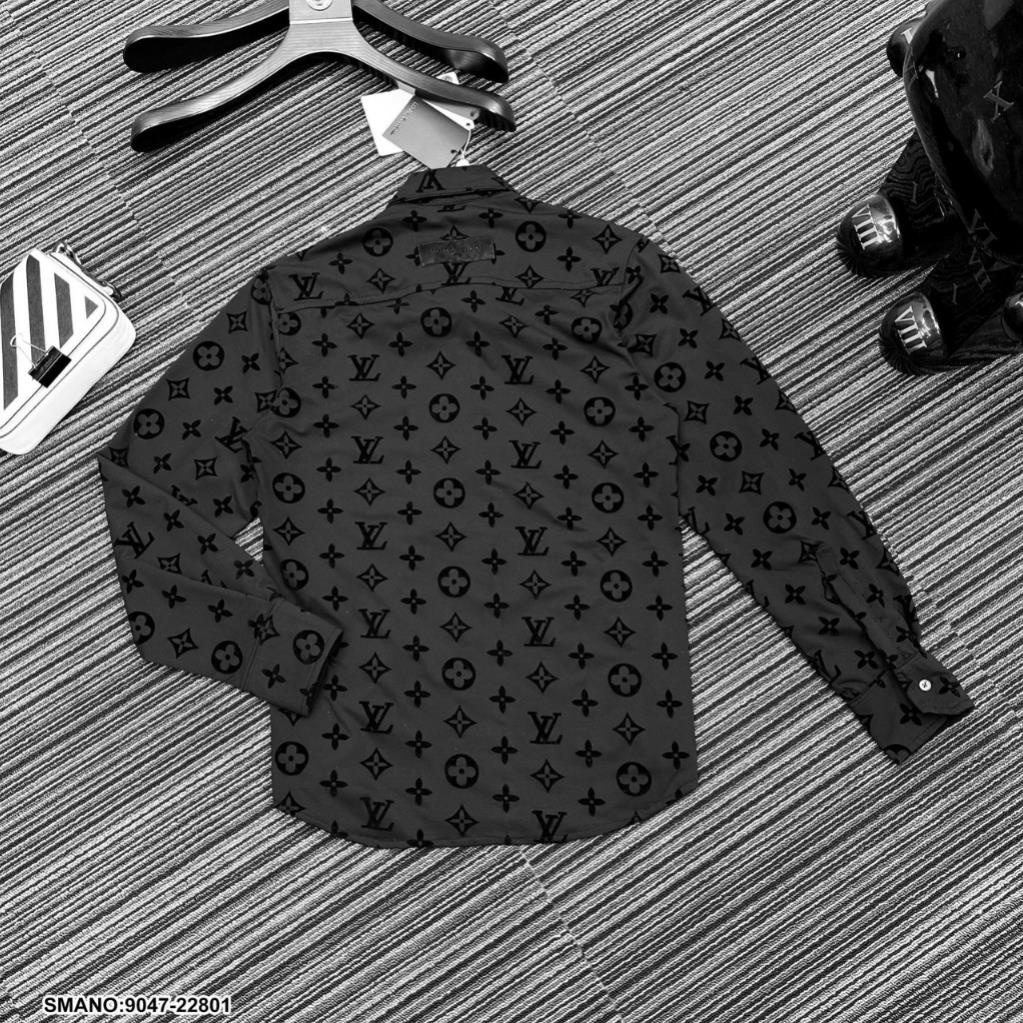 Áo Sơ Mi LV Nam Dập Hoa Đen Cực Đẹp - Áo Sơ Mi LV Nam Dập Vân Cao Cấp