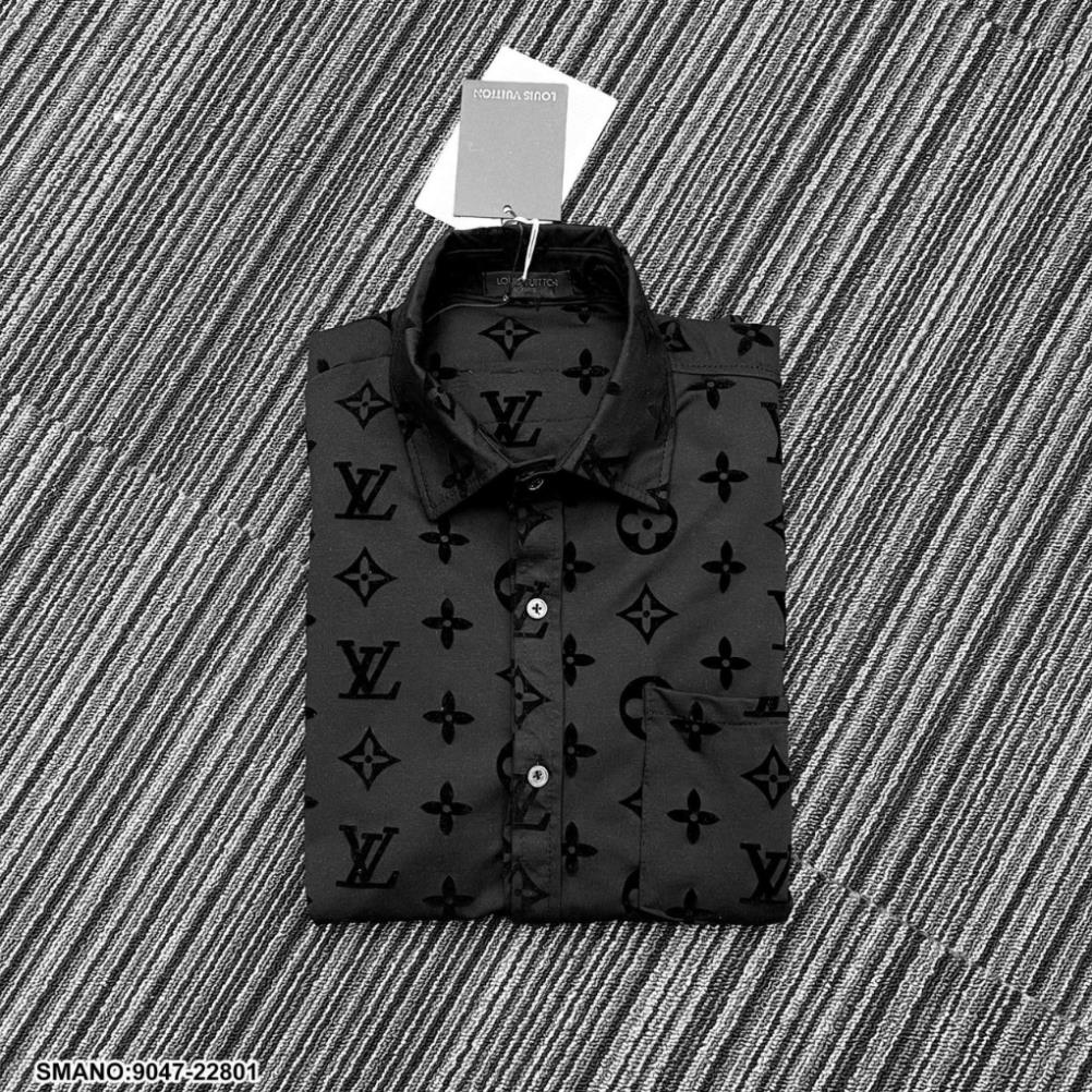 Áo Sơ Mi LV Nam Dập Hoa Đen Cực Đẹp - Áo Sơ Mi LV Nam Dập Vân Cao Cấp