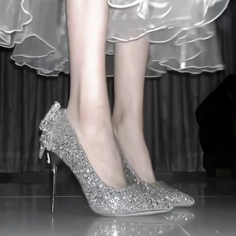 Giày Cao Gót Đính Đá Pha Lê Và Nút Thắt Thời Trang Xuân Thu Phong Cách Mới 2023 Dành Cho Phù Dâu / Phù D