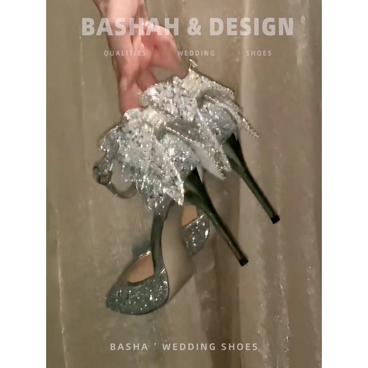 Giày Cao Gót Đính Đá Pha Lê Và Nút Thắt Thời Trang Xuân Thu Phong Cách Mới 2023 Dành Cho Phù Dâu / Phù D