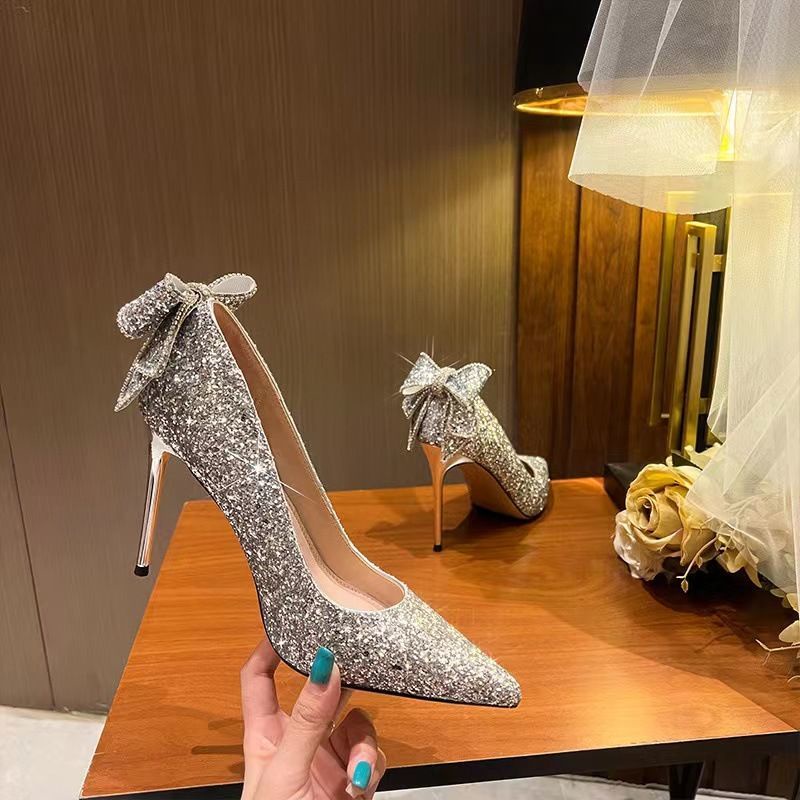 Giày Cao Gót Đính Đá Pha Lê Và Nút Thắt Thời Trang Xuân Thu Phong Cách Mới 2023 Dành Cho Phù Dâu / Phù D
