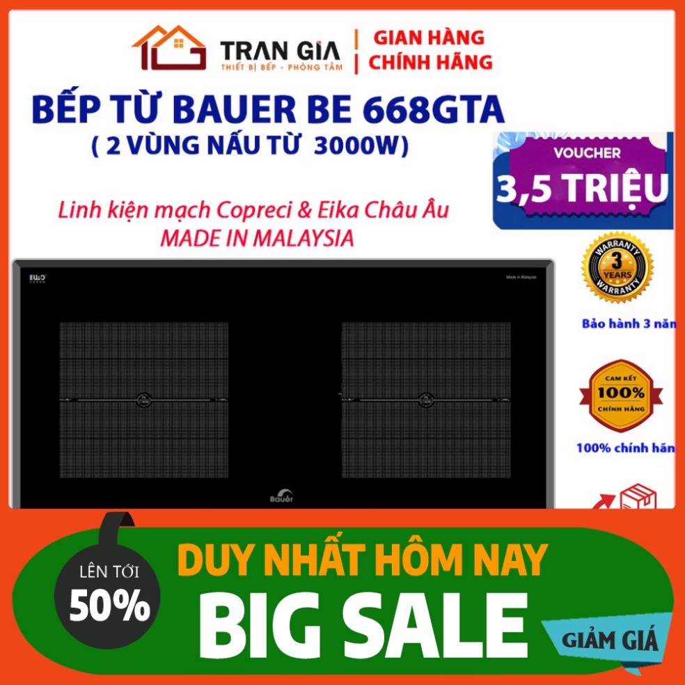 Bếp từ đôi Bauer BE 668GTA [Giảm 4,5 Tr] bếp từ từ âm dùng linh phụ kiện mạch Copreci & Eika Châu Âu