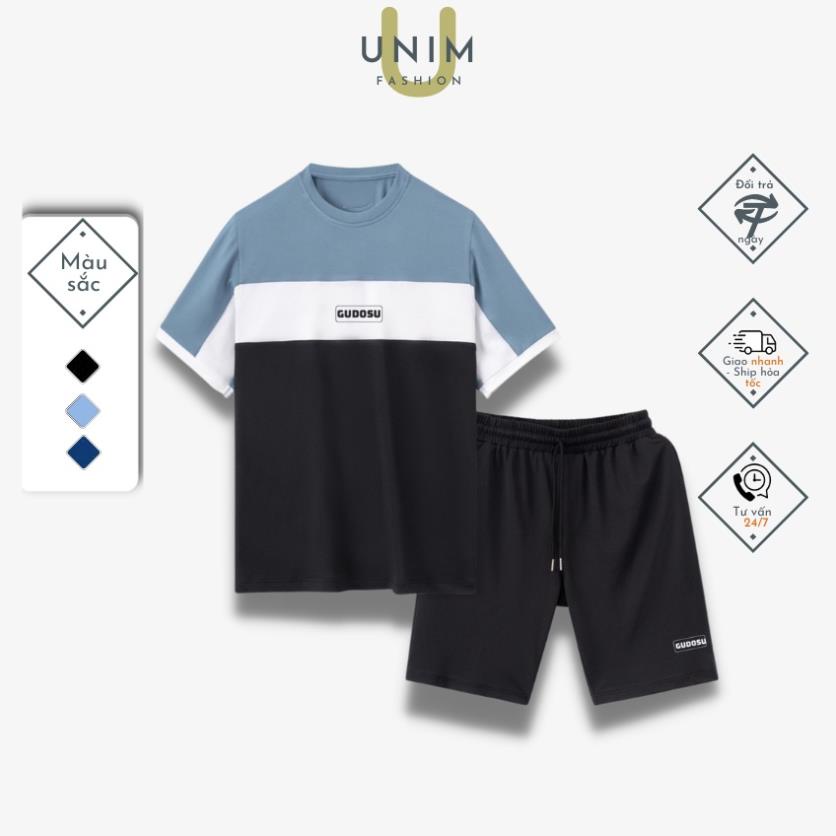 Bộ Quần Áo Hè Nam Cộc Tay Cổ Tròn Local Brand Unim Store Vải CVC Poly Spandex Thông Hơi Chống Nhăn Phối Màu UNIM341