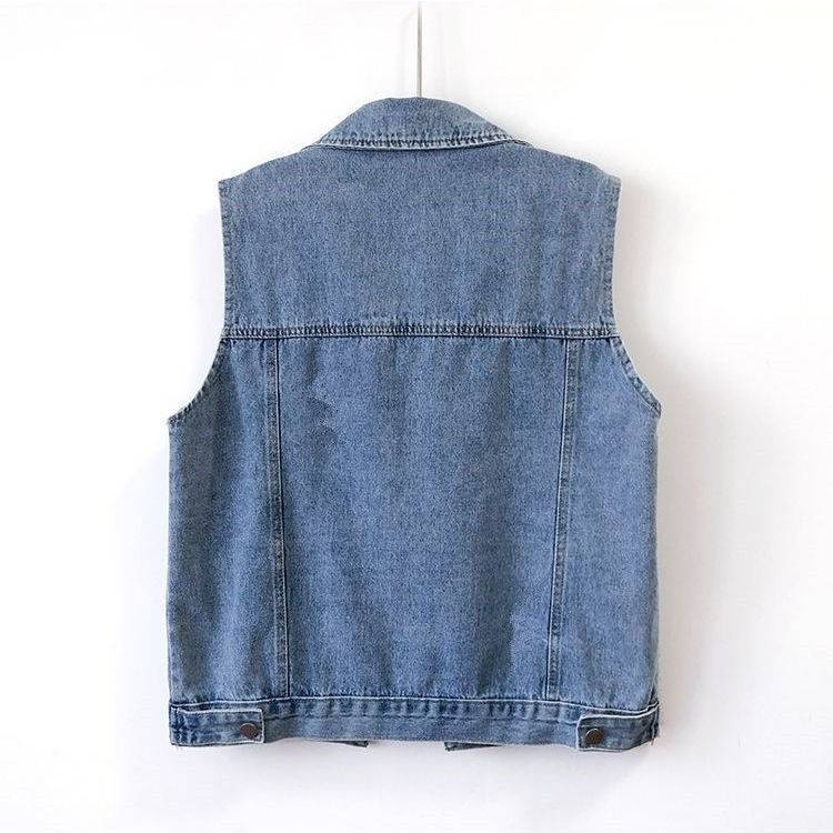 Áo Khoác Denim Không Tay Dáng Rộng Phối Túi Giả Phong Cách Hàn Quốc Thời Trang Cho Nam Và Nữ