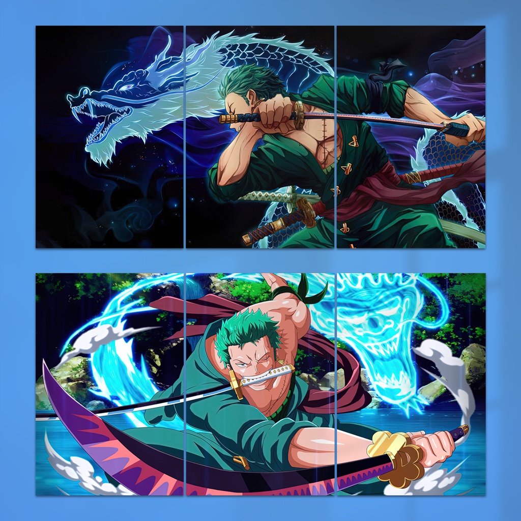 Bộ 3 tranh ghép dán tường poster trang trí decor Zoro One Piece