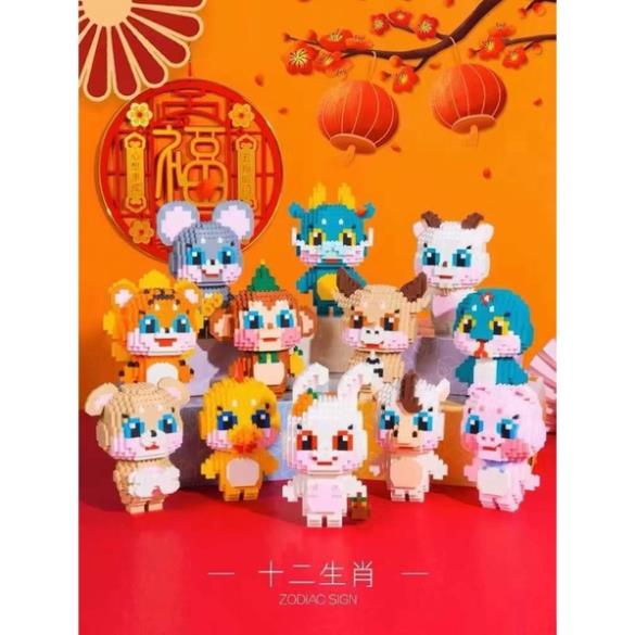 Mô hình lắp ráp 3D 12 con giáp size 17cm - 18cm dễ thương, quà tặng sinh nhật cho bé