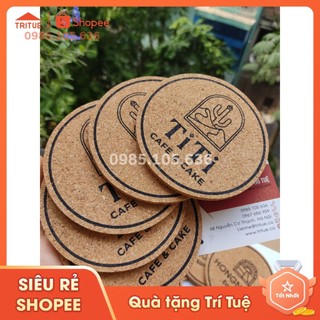 Đế lót, miếng lót ly cốc hình tròn bằng gỗ ép in logo quán cafe