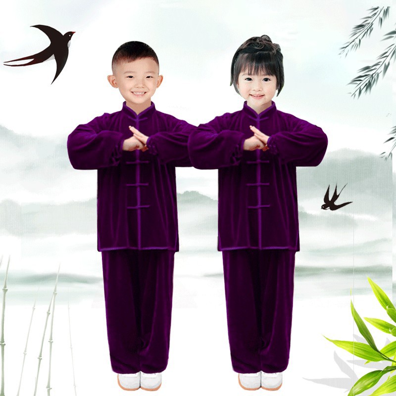 Trang Phục Võ Thuật Thái Cực Quyền 1 / 2 Bằng Nhung Dày Tay Dài Màu Vàng Phong Cách Trung Hoa Thời Trang Thu Đông Cho Bé Tập Luyện Võ Thuật / Võ Thuật / Thi Đấu / A2