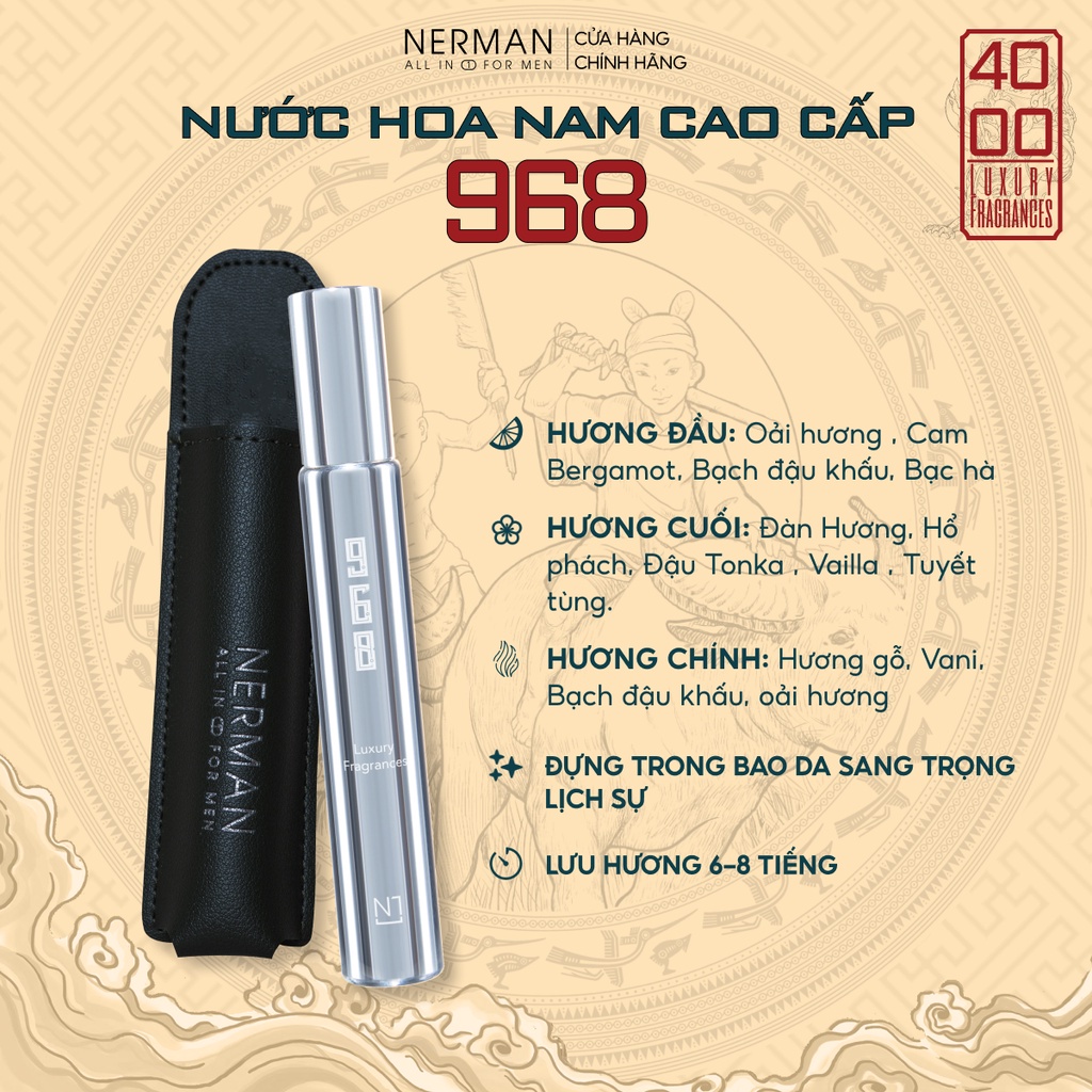 Bộ 3 chai nước hoa nam chính hãng Nerman 4000 - Hương thơm mạnh mẽ lôi cuốn, lưu hương tới 8h 10ml/chai