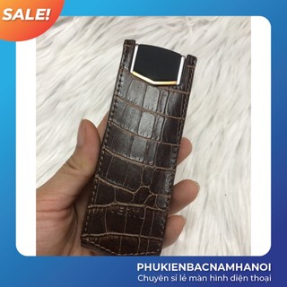 Bao da Vertu Sing S đứng không nắp da cá sấu nâu