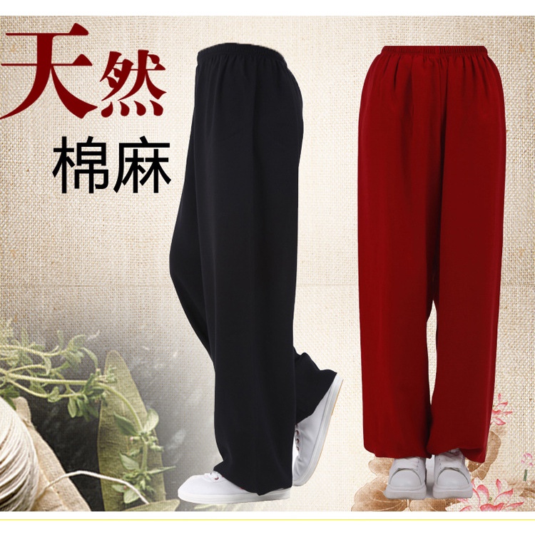 Quần Dài Tập Võ Thuật Thái Cực Quyền 1 / 2 Bằng Cotton Lanh Thoáng Khí Cho Nam Nữ