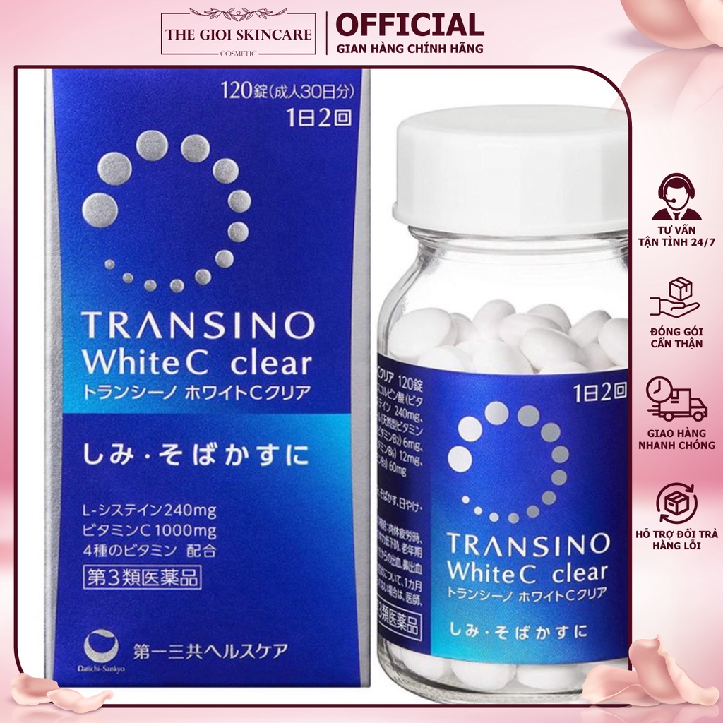 Viên Uống Transino Ngăn Ngừa Đồi Mồi, Tàn Nhang, Giúp Da Săn Chắc, Trắng Mịn Da Tự Nhiên ( Hộp 120 Viên )