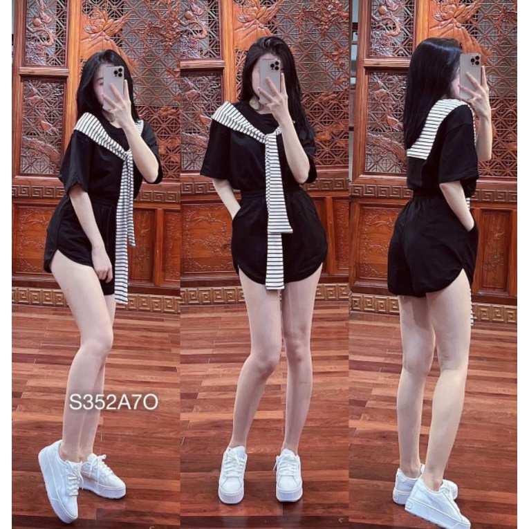 Set Bộ 2 Món Áo Phông Kèm Khăn Mix Short Cá Tính - S3527
