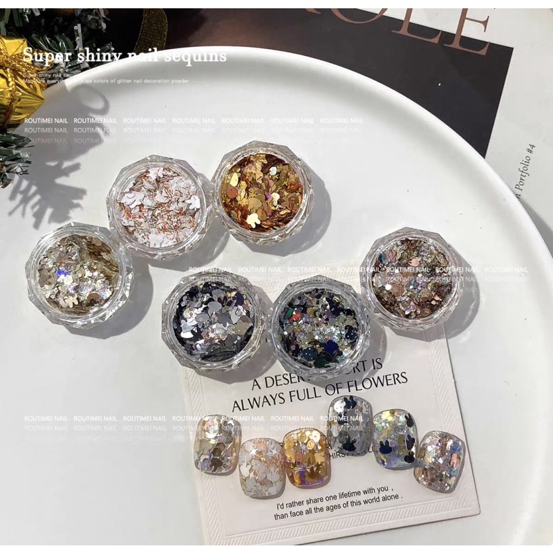 Set 6 nhũ thỏ Rose Gold Cao cấp ẩn móng