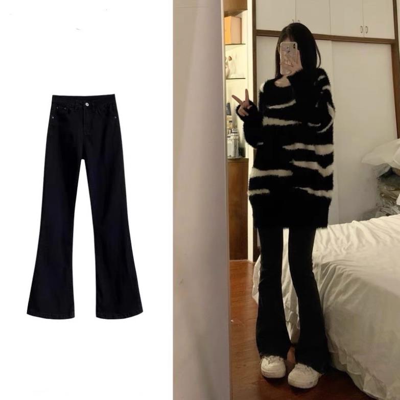 đc Hot  Quần jean ống loe cạp cao màu đen co dãn DC c | BigBuy360 - bigbuy360.vn