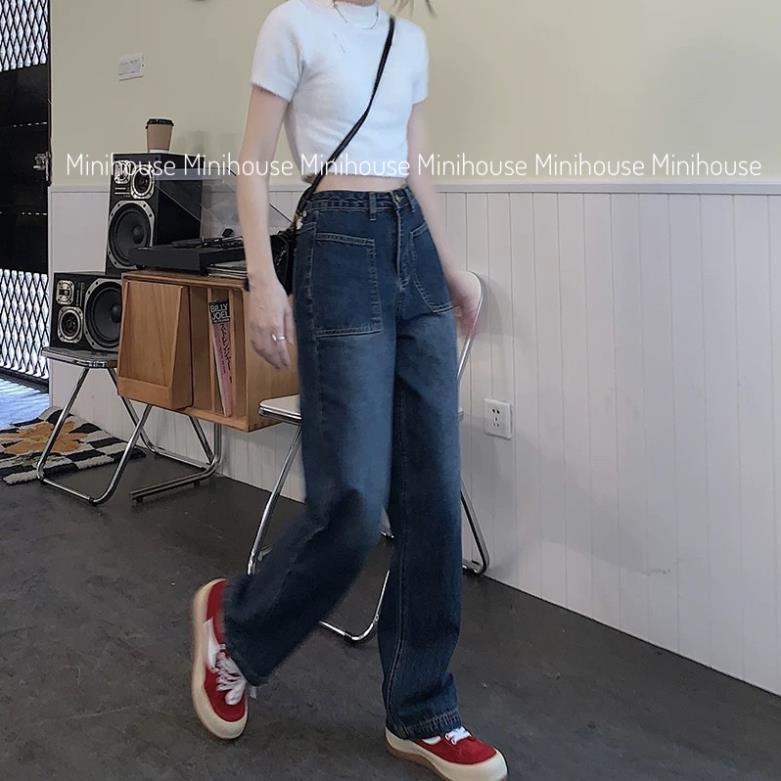 đc Hot  Quần denim ống rộng cạp cao 2 túi mặt trước DC c | BigBuy360 - bigbuy360.vn