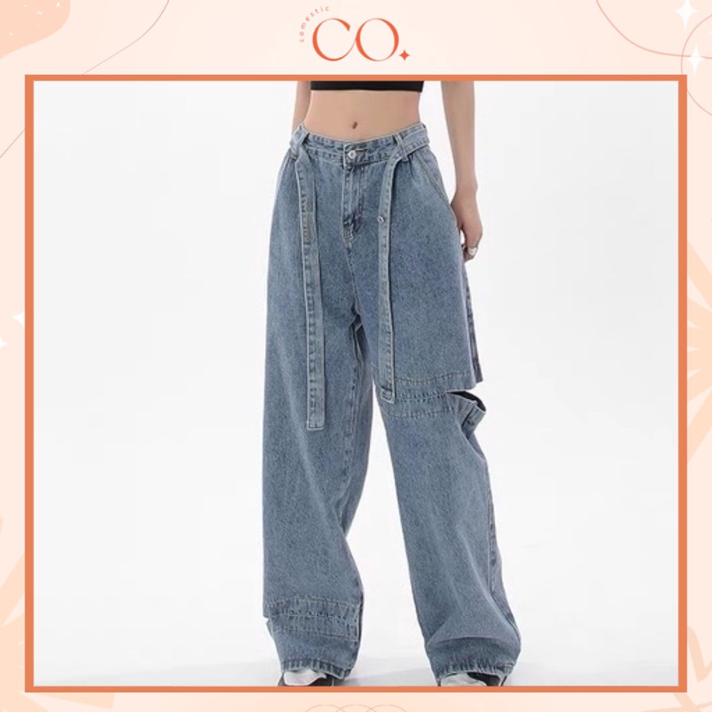 Quần dài nữ cạp cao rách gấu, quần jeans dài phong cách ulzzang_J28