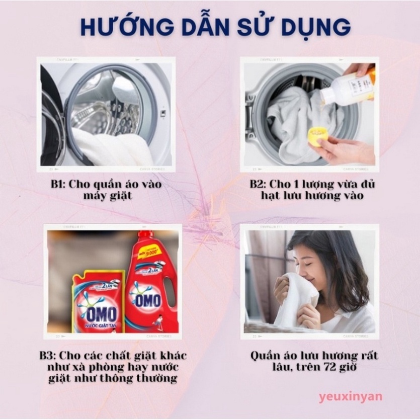 Combo 4 Hạt lưu hương thơm quần áo xả vải sử dụng cho máy giặt tạo hương thơm dễ chịu trong 72 tiếng KABA