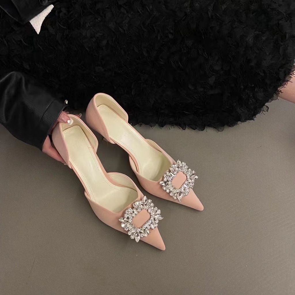 Giày Cao Gót Mũi Nhọn Đính Đá Thời Trang Mùa Hè Cho Nữ