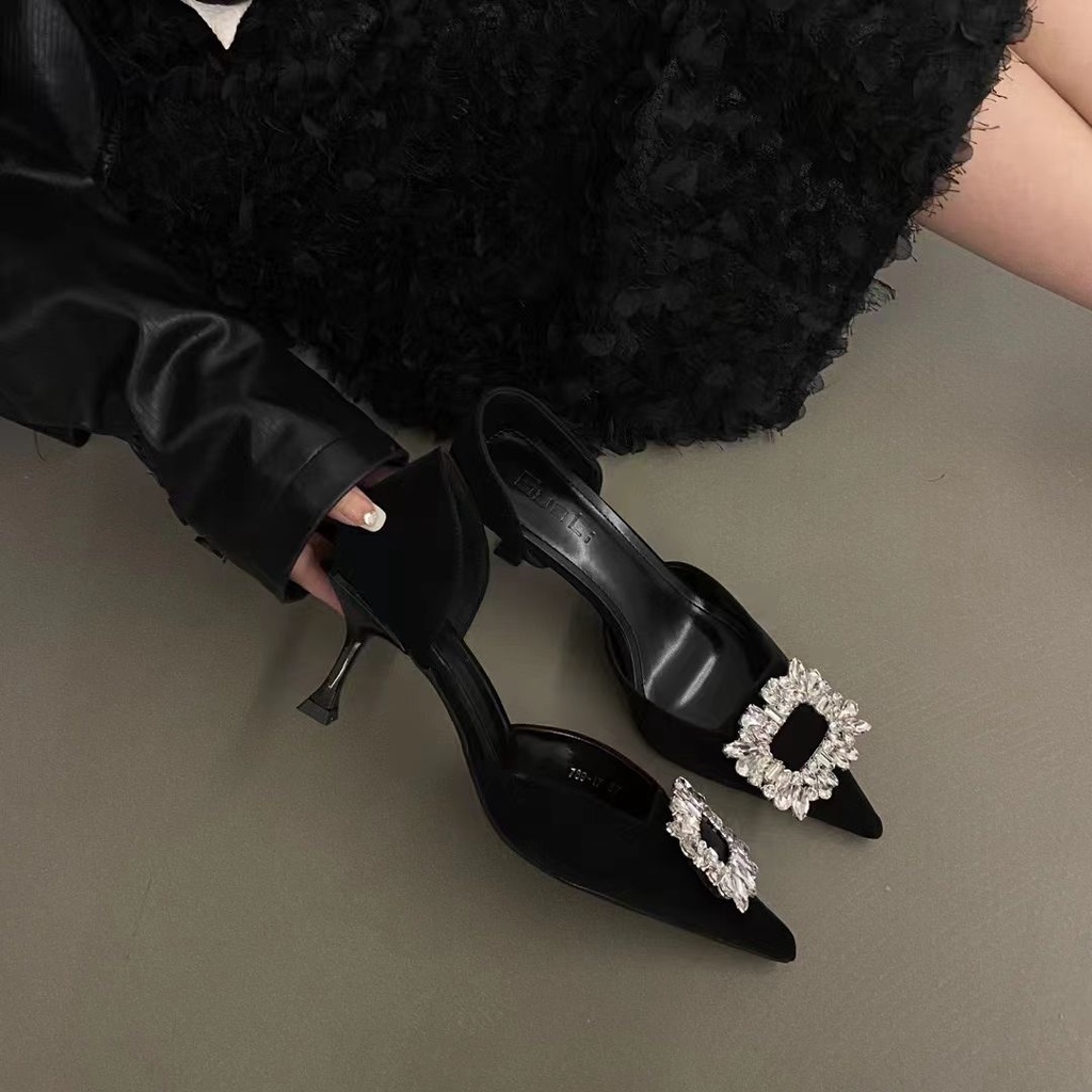 Giày Cao Gót Mũi Nhọn Đính Đá Thời Trang Mùa Hè Cho Nữ