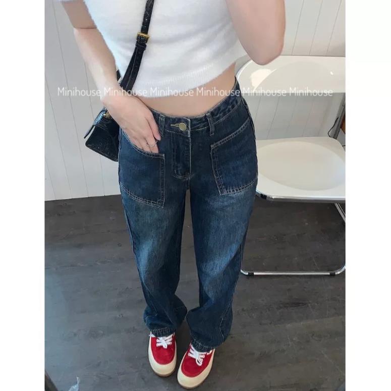 VIP HOT Quần denim ống rộng cạp cao 2 túi mặt trước CC đc | BigBuy360 - bigbuy360.vn