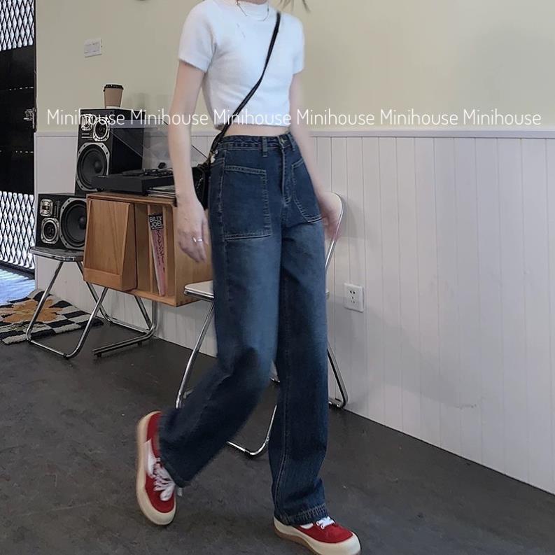 VIP HOT Quần denim ống rộng cạp cao 2 túi mặt trước CC đc | BigBuy360 - bigbuy360.vn