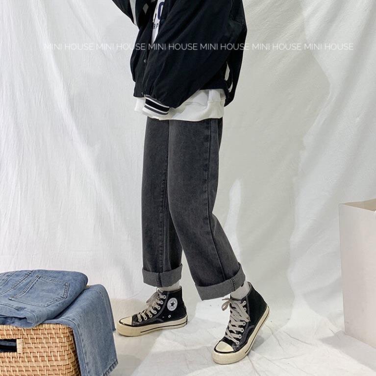 VIP HOT Quần jean nữ lưng cao ống rộng màu xám khói CC đc | BigBuy360 - bigbuy360.vn