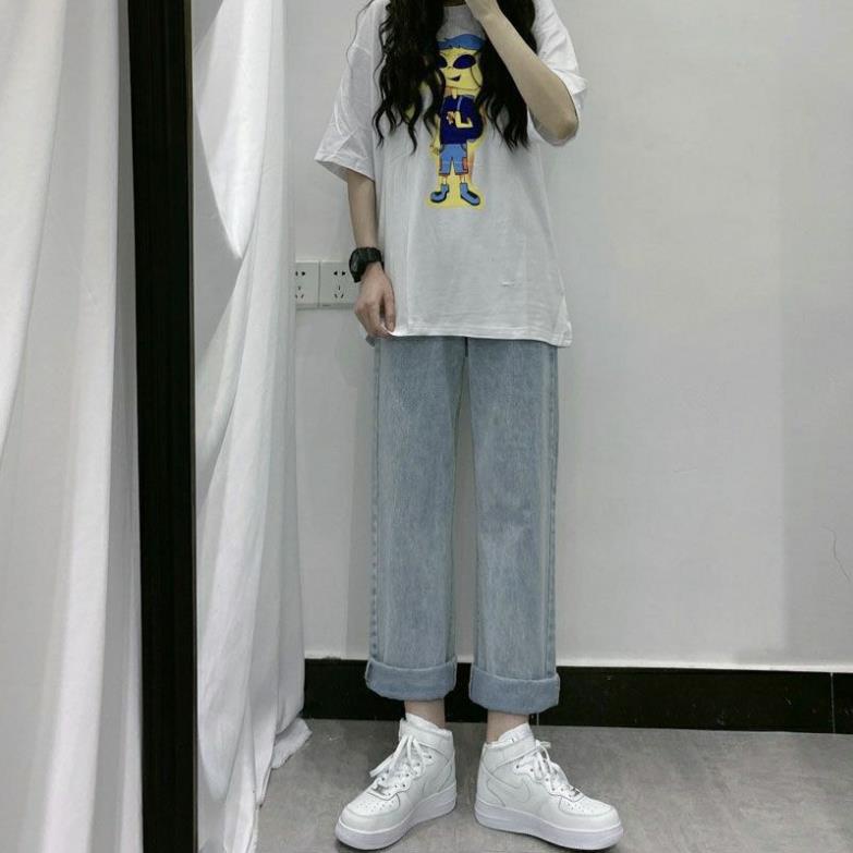 VIP HOT Quần jean nữ ống rộng cạp cao xanh bạc CC đc | BigBuy360 - bigbuy360.vn