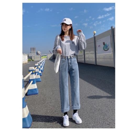 VIP HOT [1m4-1m55]Quần ống rộng nấm lùn 3 cúc chỉnh eo xanh đậm CC đc | BigBuy360 - bigbuy360.vn