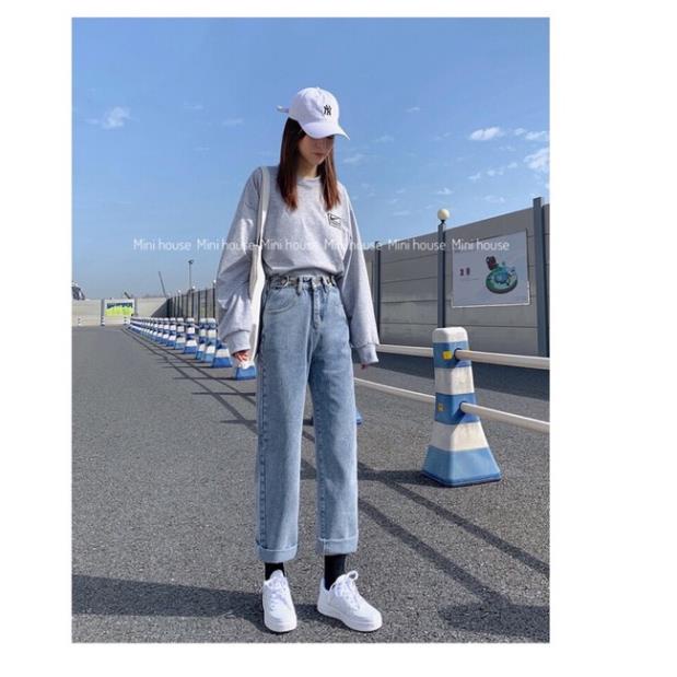 VIP HOT [1m4-1m55]Quần ống rộng nấm lùn 3 cúc chỉnh eo xanh đậm CC đc | BigBuy360 - bigbuy360.vn