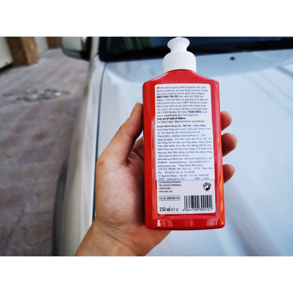 Kem Đánh Bóng Sơn Xe Mờ Xước Sonax 300100 Car Polish 250ml Tặng Khăn và Mút