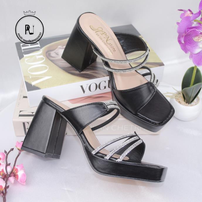 Guốc nữ cao gót đúp vuông 9p quai kết dây xoàn mảnh đơn 3 dây - G29