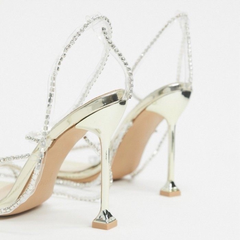 Chosen Buyer Show!Giày Sandal Cao Gót Mũi Vuông Đính Đá Quyến Rũ
