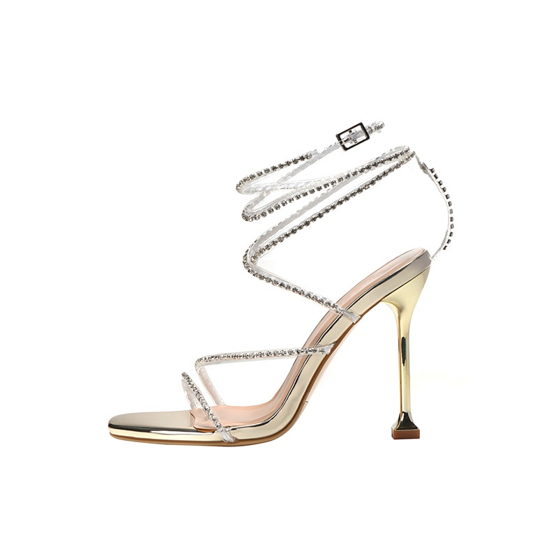 Chosen Buyer Show!Giày Sandal Cao Gót Mũi Vuông Đính Đá Quyến Rũ