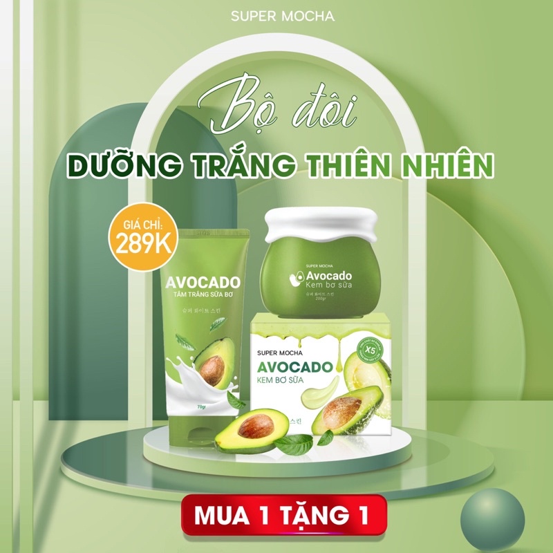 ( MUA 1 ĐƯỢC 2)Kem bơ sữa SUPER MOCHA - Kem body bơ sữa Avocado Body Cream trắng mịn như bơ 200gr