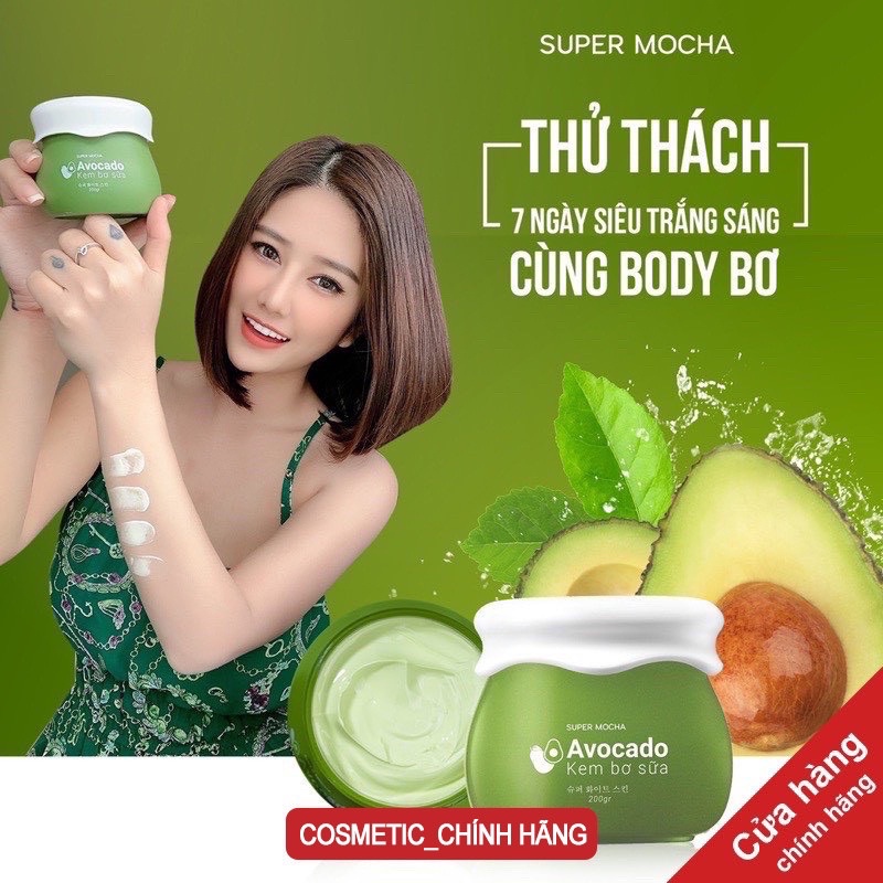 ( MUA 1 ĐƯỢC 2)Kem bơ sữa SUPER MOCHA - Kem body bơ sữa Avocado Body Cream trắng mịn như bơ 200gr