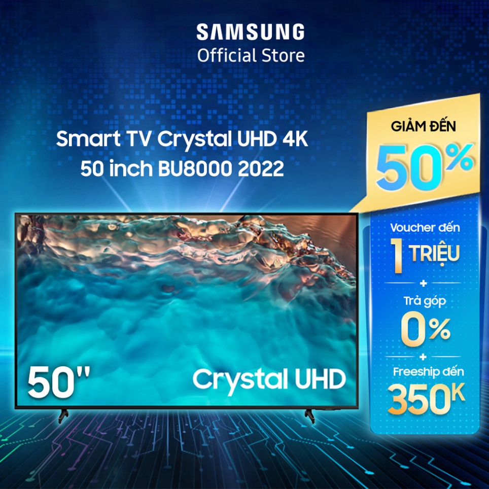 Smart TV Samsung 50 Inch Crystal UHD 4K UA50BU8000KXXV 2022 Miễn phí lắp đặt