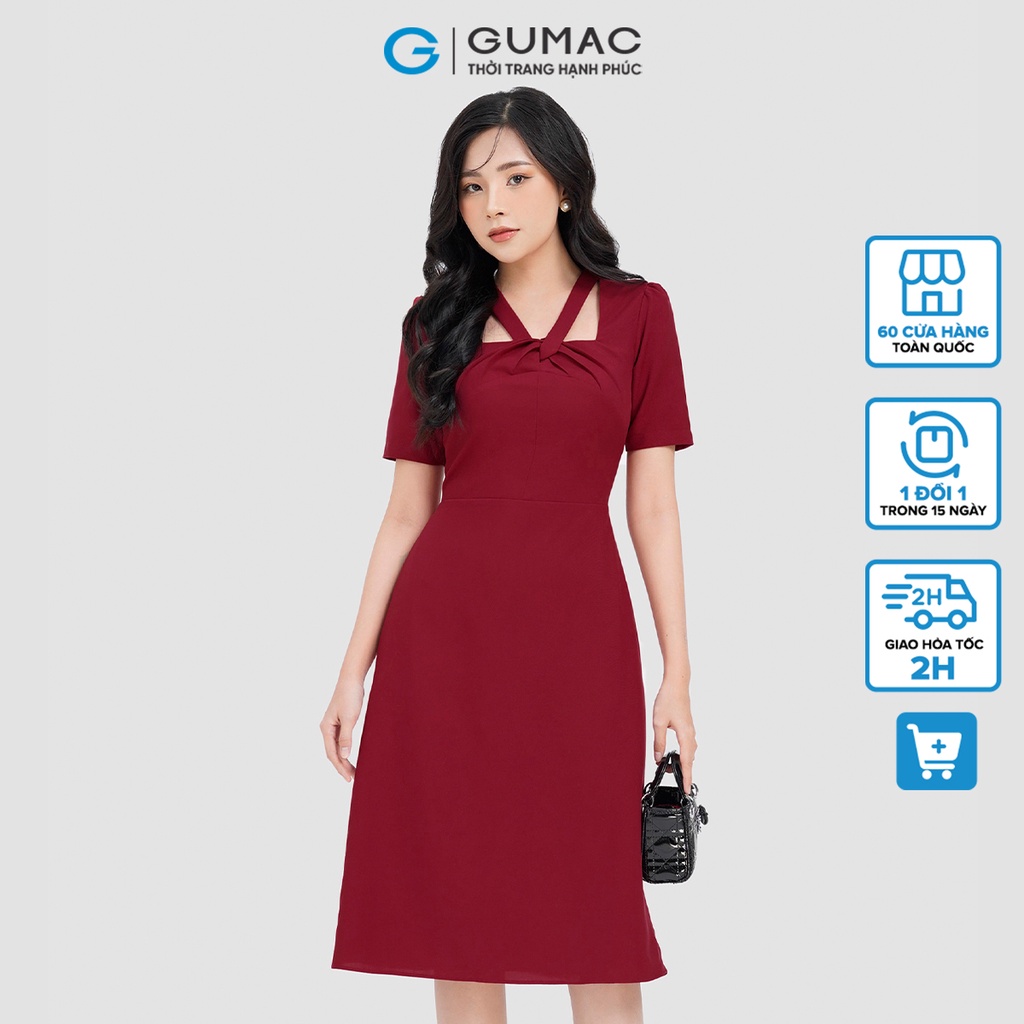 Đầm xoắn cổ thời trang GUMAC DC12003