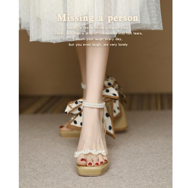 Sandal Cao Gót Đế Xuồng Quai Đính Ngọc Trai Phong Cách Thời Trang Mùa Hè Pháp Hàng Mới 2023