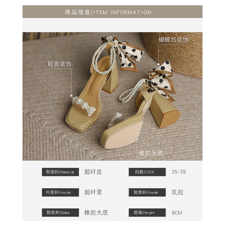 Sandal Cao Gót Đế Xuồng Quai Đính Ngọc Trai Phong Cách Thời Trang Mùa Hè Pháp Hàng Mới 2023