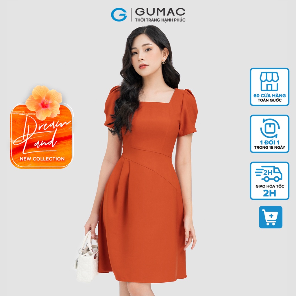 Đầm công sở nữ cổ U xếp eo thời trang GUMAC dáng ôm DD04038