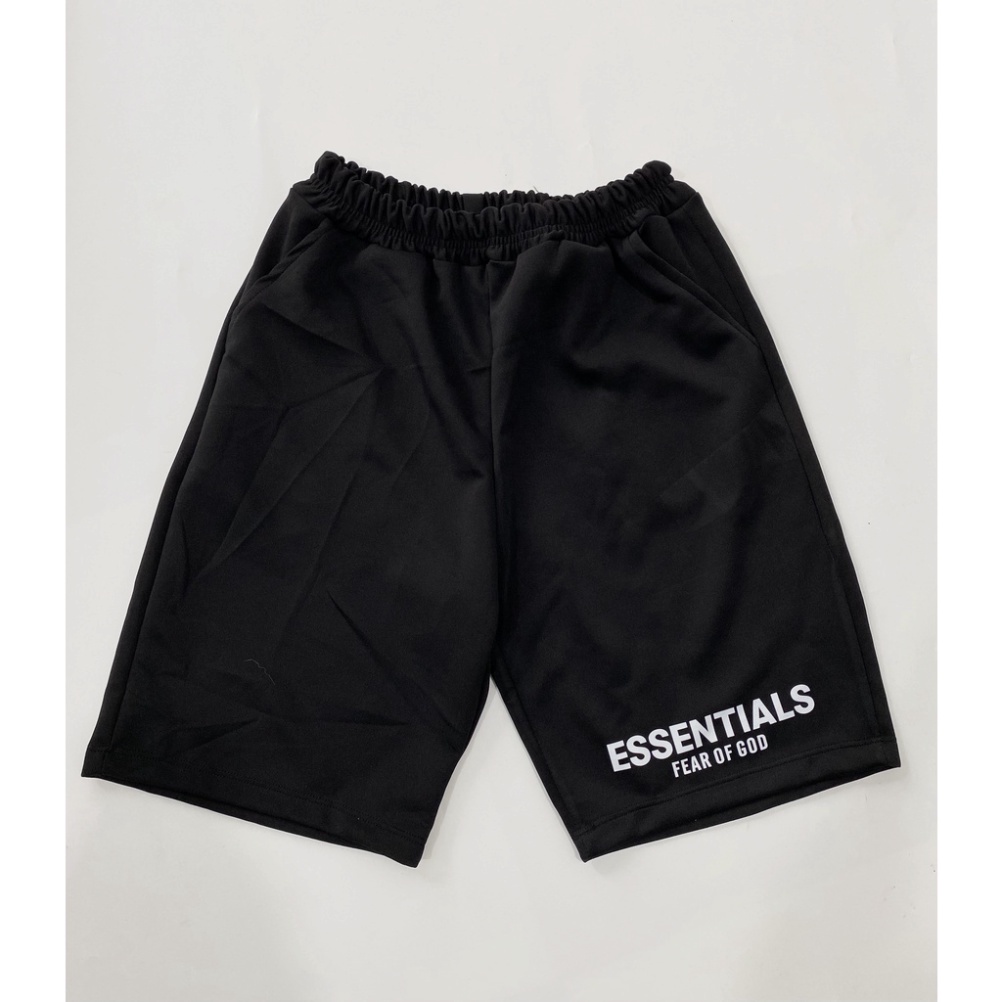 QUẦN Short ESSENTIALS Fear of God lưng thun Nam Nữ, chất vải Poly 2 da, quần đùi thể thao, lửng cộc ngắn đen form rộng | BigBuy360 - bigbuy360.vn