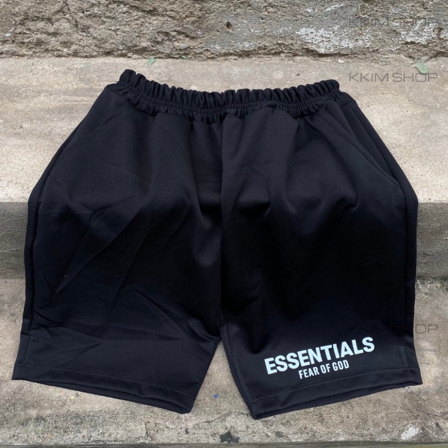 QUẦN Short ESSENTIALS Fear of God lưng thun Nam Nữ, chất vải Poly 2 da, quần đùi thể thao, lửng cộc ngắn đen form rộng | BigBuy360 - bigbuy360.vn