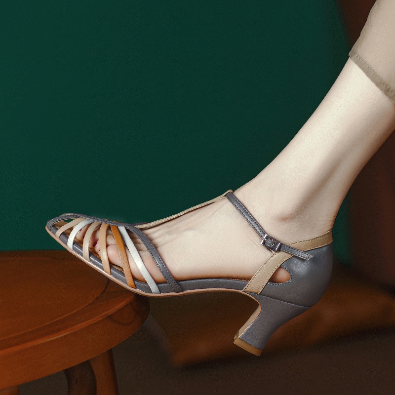 Giày Cao Gót Da Thật Hở Ngón Thời Trang Mùa Hè 2023 Cho Nữ