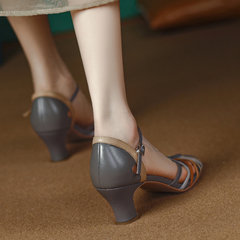 Giày Cao Gót Da Thật Hở Ngón Thời Trang Mùa Hè 2023 Cho Nữ